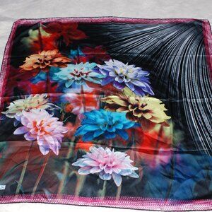 Pelin Esarp Square Head Scarf Wrap Shawl 34”x34” 100% Polyester Beautiful Flower